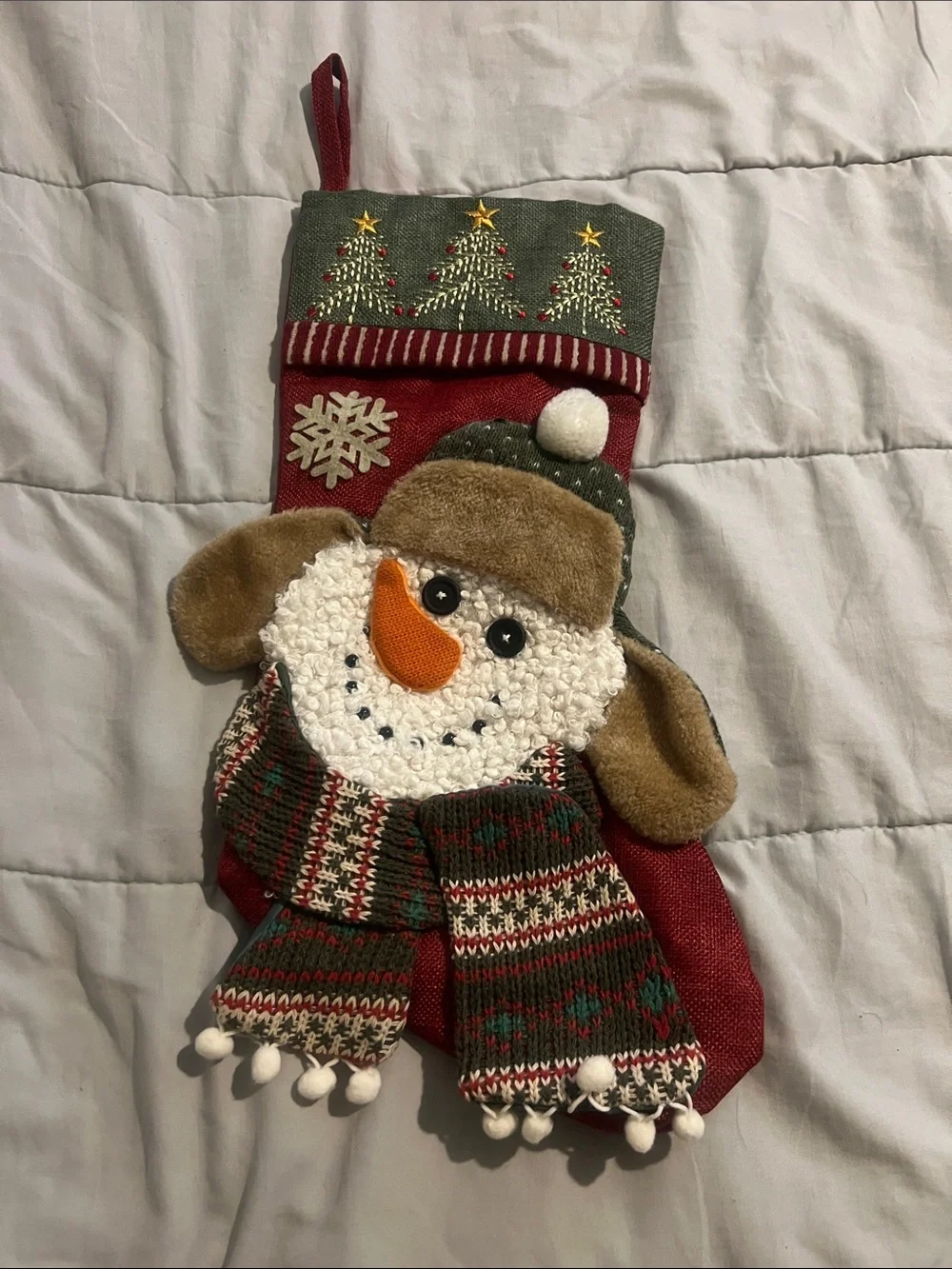 Holiday Snowman Christmas Stocking - Red & Green